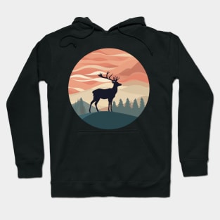 Deer Silhouette Emerald Forest Wanderlust Design Hoodie